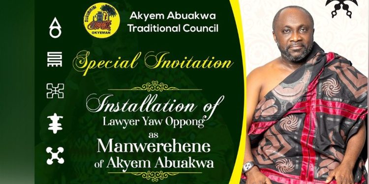 Lawyer Yaw Oppong to be installed as sub-chief in Akyem Abuakwa Saturday