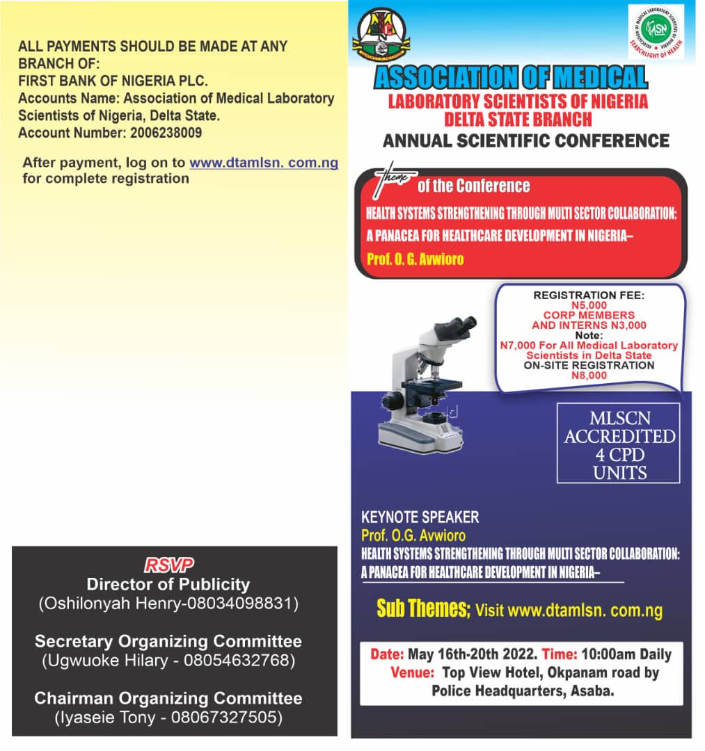 AMLSN Delta State Branch to hold 2022 scientific conference May 16 - 20