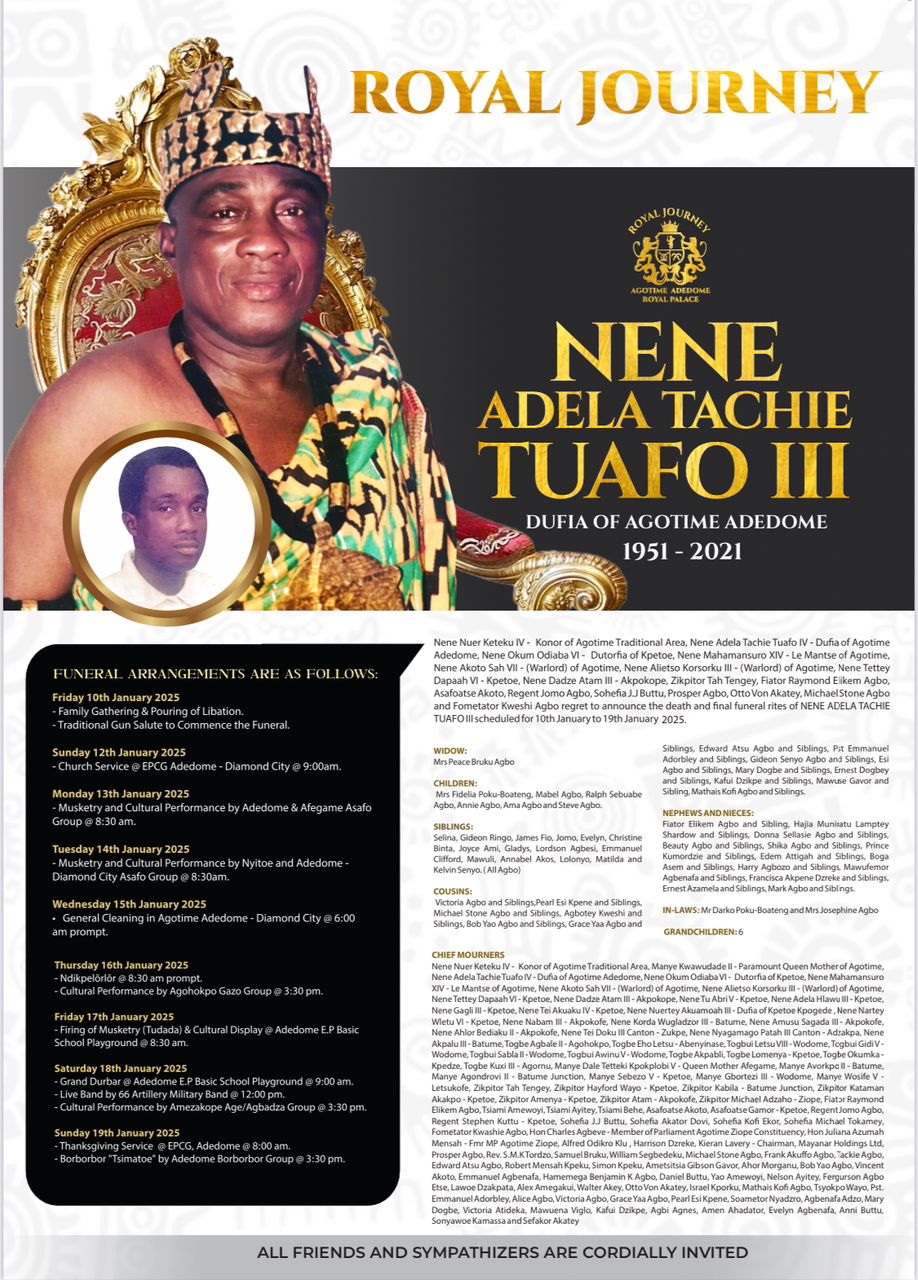 Final funeral rites for late Nene Tuafo Adela Tachie III slated for January