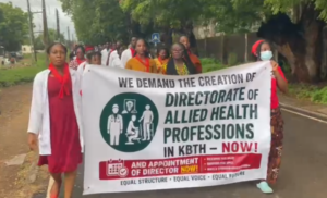 Korle-Bu Allied Health workers stage demo to demand reinstatement of Departmental Head