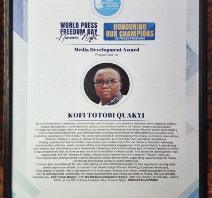 Western Regional NDC congratulates Kofi Totobi Quakyi on GJA Media Development Award