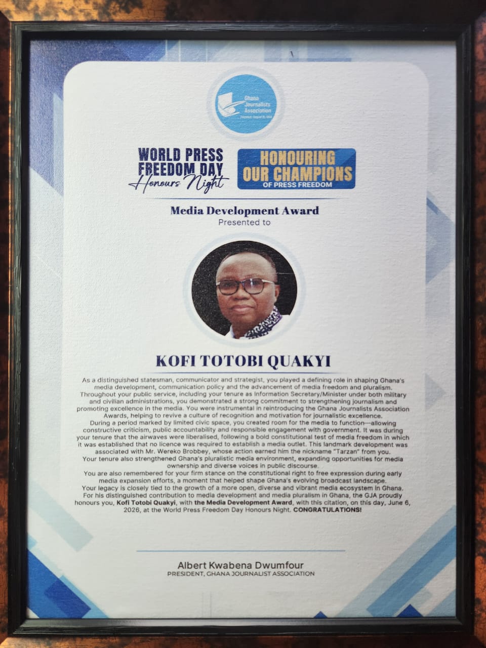 Western Regional NDC congratulates Kofi Totobi Quakyi on GJA Media Development Award