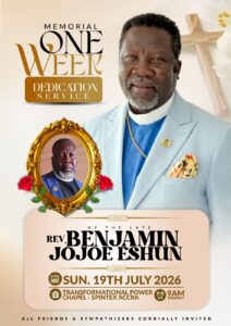 Rev. Benjamin Jojoe Eshun's one-week memorial service set for Sunday July 19